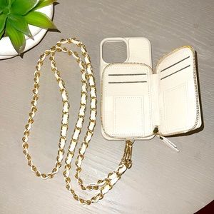 ZVE Wallet Case for iPhone 13 Pro Max Magsafe Zipper Leather + Gold Chain